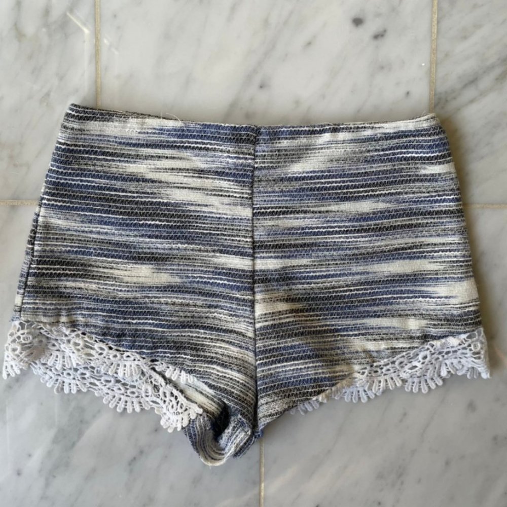 Bloomingdales- Aqua zip up crochet shorts